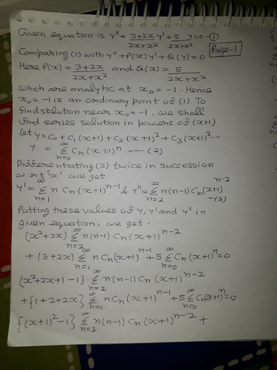 age- 2. which ard anaay tic at ~o=-1 . Honea ot C2) Diasre ntiating (2) twice in successi on 一13) Putting thes aQuos on Y, yl
