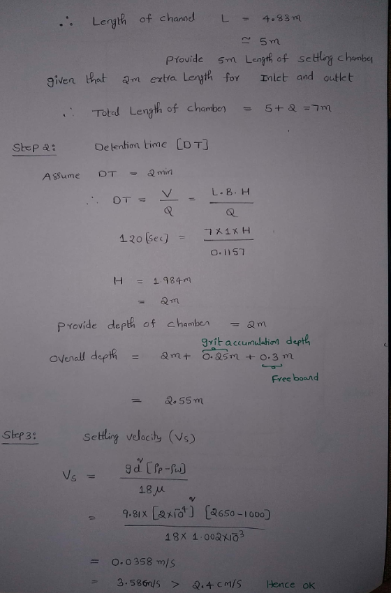 L = 4.83m Leryth of channd 5m setng chambe 5m Length of PYovide Lenyth for Inlet and autle t given that am exta S+2=7m Total