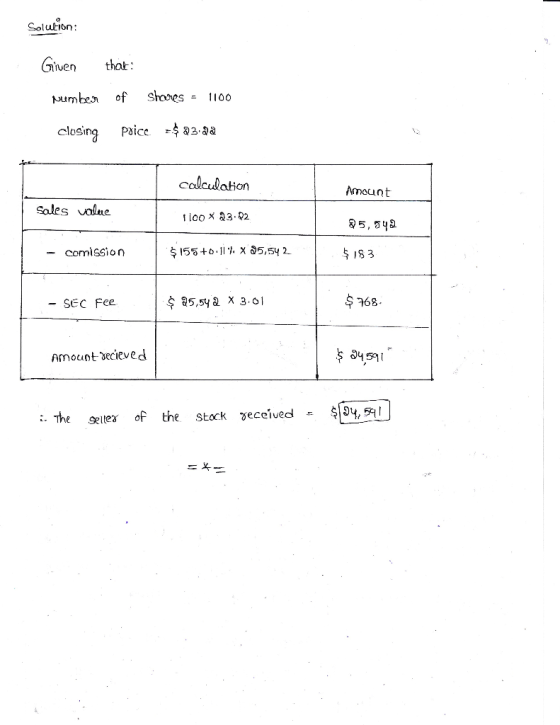 Solutio ven that: humbon of shows 1100 elosing Paice 4 33-3a calculaHor Amount 95,5 IS 3 Sales value 수 155 +0.117, x &559 2.