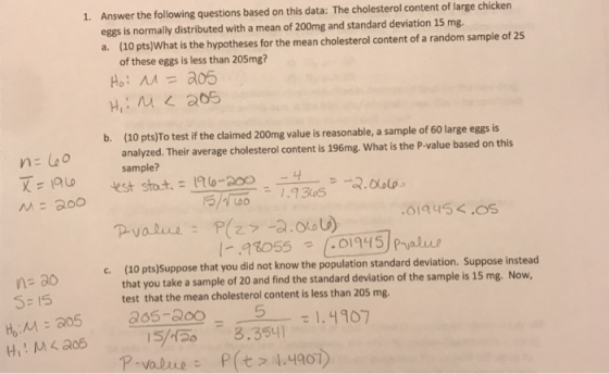 Answer the following questions based on this data: The cholesterol content of large chicken eggs is normally distributed with