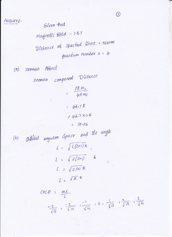 Griven ihat magnete Held 1T Distance ot Spectal linessoonm quantum namtes n (a) Zeeman ee zeaan Compored Distance PB mL ot mc