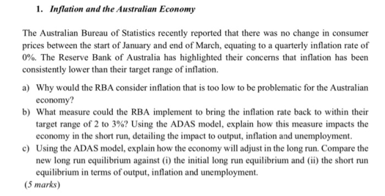 1. Inflation and the Australian Economy The Australian Bureau of Statistics recently reported that there was no change in con