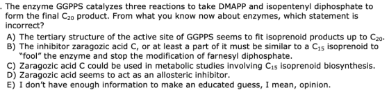 The enzyme GGPPS catalyzes three reactions to take DMAPP and isopentenyl diphosphate to form the final C20 product. From what