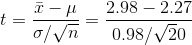2.98 2.27 t = 0.98/20