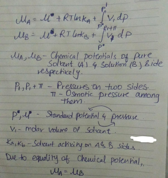 ue- Chemical potenthals Df Pure Soltent 4 4 Solubon (ß ide espechicely P,RtTL: Preasures.on-hoo sides.一 TI OSmotic pressurk a