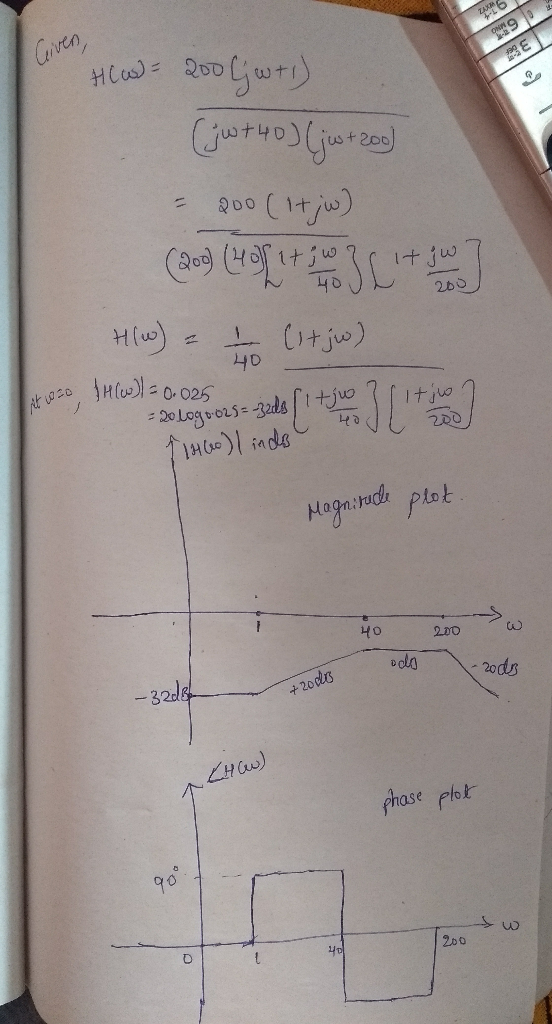 Crven HCas)= -200 -1 (Hjw) 1+.1w 40 260 1 Helo025 - 0elegyroue nd 1+jv0 Itjo 220 Maga:nd plot 40 2D0 20ds -32ds +20ds CHw Aha