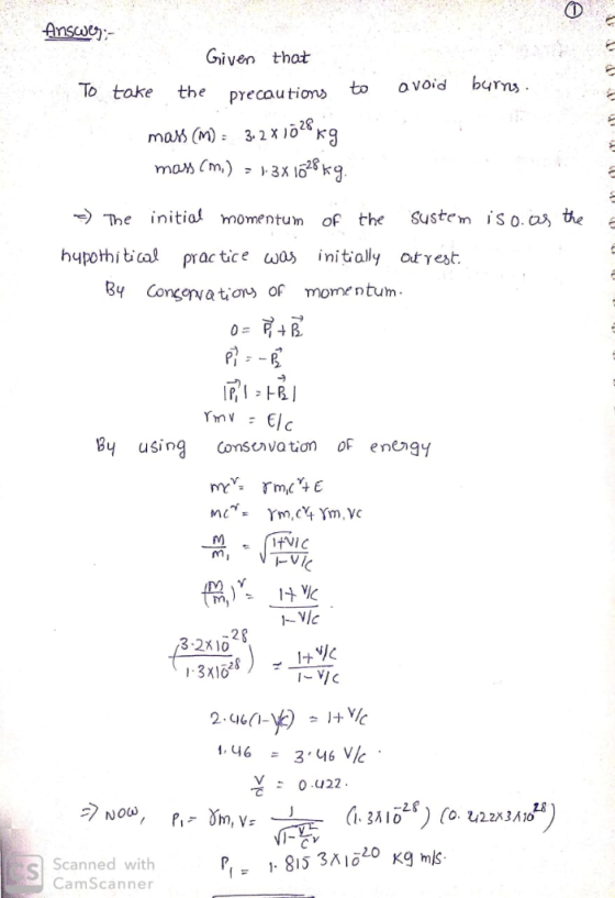 Given that To toke the precau tion> too void brn nitial momentum of the Sustem iso.a, the hypothi tical prac tice ω0, initial