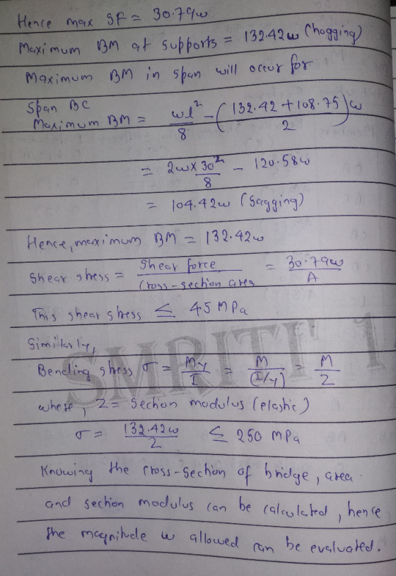 Maximum tan at- supports = 132Mw Chogging) Maximum M shem wp 8 eshet Sechon modulus Celcshc modulus and Sechen be (clo)kto、he