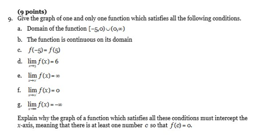 (9 points) Give the graph of one and only one function which satisfies all the following conditions. 9. Domain of the functio