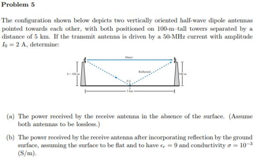 Problem 5 The configuration shown below depicts two vertically oriented half-wave dipole antennas pointed towards each other,
