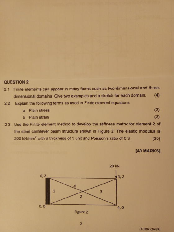 QUESTION 2 21 Finite elements can appear in many forms such as two-dimensional and three- dimensional domains Give two exampl