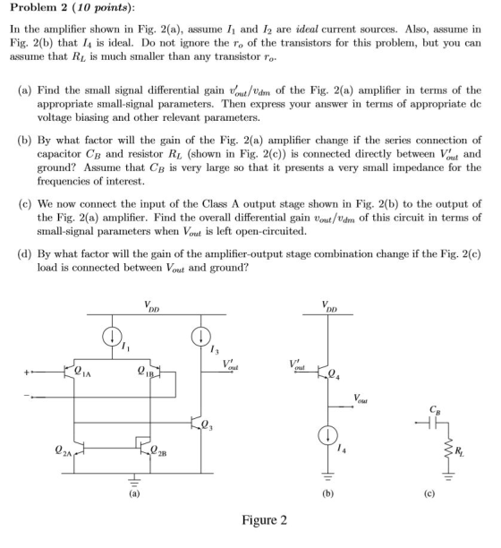 Problem 2 (10 points) In the amplifier shown in Fig. 2(a), assume Fig. 2(b) that I4 is ideal. Do not ignore the ro of the tra