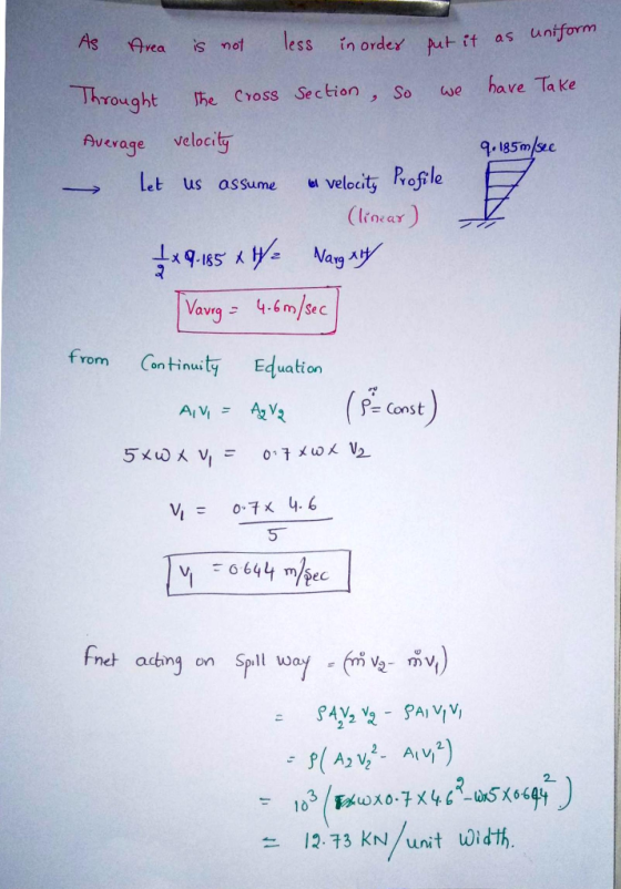 as uniform less As in ordex put it Area s not bave Take Throught So we She Cross Section Avevage velocity 9.185m/sec velecity