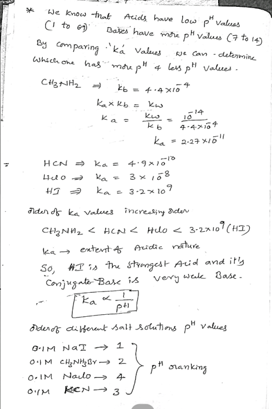 * We know -hat Acids have low p valuas H Bases have ma pH Values (7 to 14) By Com paringka Values Can-detemine Ne Whica ohe
