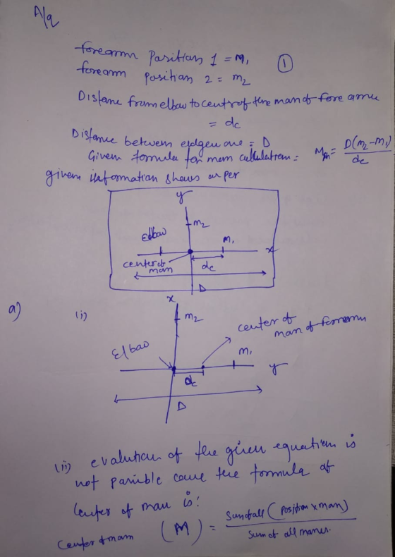 forearm Parittan 1-M fereamm Poiham 2=m2 Dislame frmelbew to Ceutref fere mamd-fere amu dc Distanee betwem Given tomule L Cla