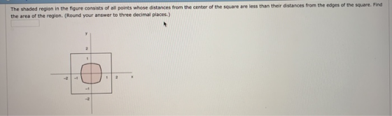 The shaded region in the figure consists of all points whose distances from the center of the square are less than their dist