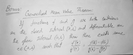 Bonus Generalined Meam Value Theerem femetions nd Sn the clered al aand differentiable feen ileral a) thon thereex Aome CE Ca