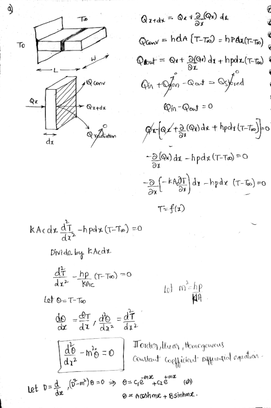 Qztdx onv=hda T-T = hPdz{r-To) To = Qt 3)d1 thpdx(T-To) Qout Q Cenv Q+dx QinQot0 dr a(d-pd (T-To)0 ADdhpdz (T-e): AOT kAcddTh
