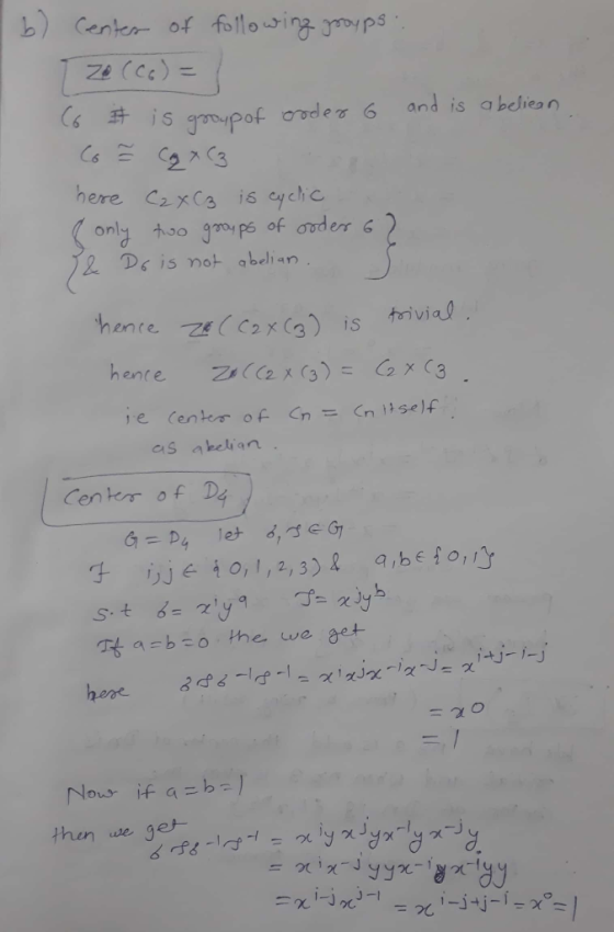 is ypot order 6 and is eien here CxCs is eychc on, 木so gmyps of order 6 2 Ds is not abehn hente s cox(g) is trivi 久 tab o the