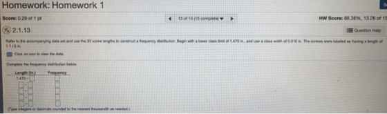Homework: Homework 1 MN Score: 88.38%, 1326 of 1S Score: 0.29 of 1 pt 13 of 15 (15 completel 2.1.13 E Question Help Refer to