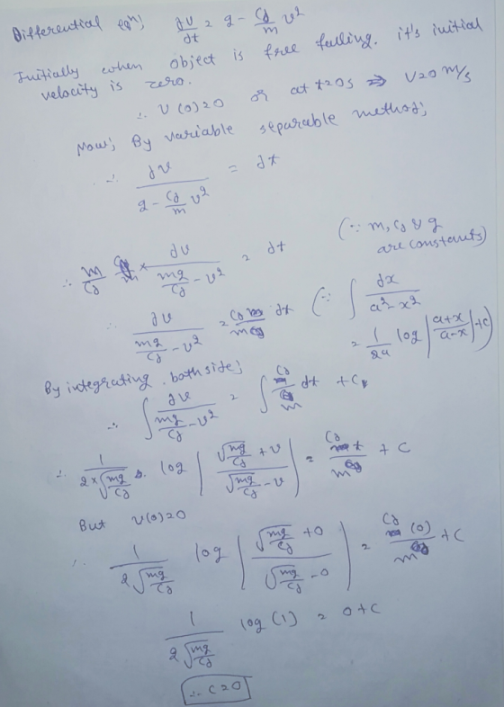Biffereictial U 24- dt is free faulig. its tuitial Tuitially velocty is object when wro cct t205 5eparuble meHhsgy Maw By Va