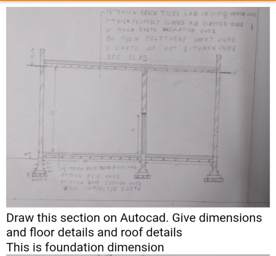 ck AID IN THICK PROPEALY SLOPPED MUD PLASTER OVER THICK ENRTH INS oIsM POLYTHENE SHEET OUEL 1TS F HOT BITUMEN OVER cc SLAB CT