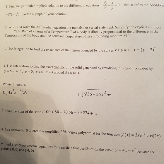 1.Find the particular implci solution to the difterential equatiothat satisfies the condition 1. Find the particular implicit