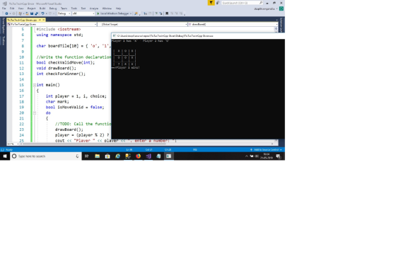 uick Launch (Ci+a 빈 TicTaeToenCpp Given MicroofWsual Studio Fie Feit w Pmjert Build Dehug Team Toele Tet Anaye Windew Help #i
