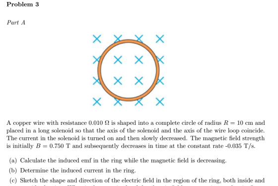 Problem 3 Part A A copper wire with resistance 0.010 Ω is shaped into a complete circle of radius R 10 cm and placed in a lon