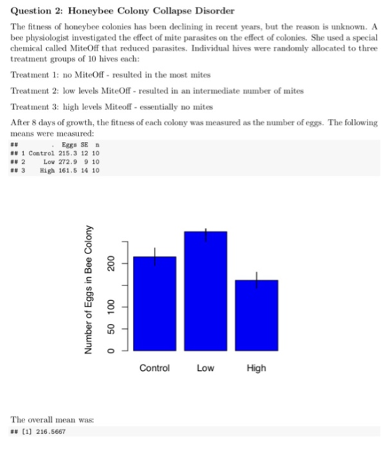 Question 2: Honeybee Colony Collapse Disorder The fitness of honeybee colonies has been declining in recent years, but the re
