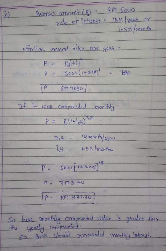 pa RM 6000 Borno amount effective amount arhr ene year P6000 +013 Но f it idas Compa a man.hly 18 month/ mth 1+o.oi5] p = 600