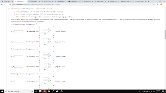 Annment 5 Caure MATH 1 x CGet Homewarcx Enenvalue and CAcademic famxG lgeb rair mulbip Redured Rew F x Ga print sereenx CLat