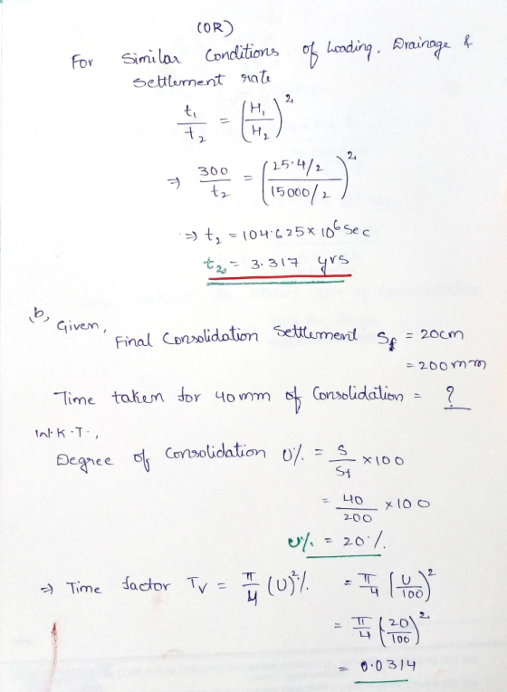 (OR) Landing Brainage Conditions Similar For Settlernent at 2, H, 2 2 254/1 300 /00091 Sec - (0나.C25x t2 s 3. 317 Given Final