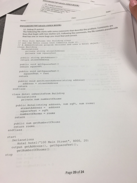 Class Class 12. Debug (5 points) The following file starts with some comments that describe the prolblemcnpseudocode lines th