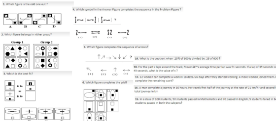 1. Which figure is the odd one out ? 4. Which symbol in the Answer Figure completes the sequence in the Problem Figure ? 2. W