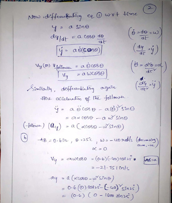 2 Now idffesutialeug ea wrt time a Sine APlbp a écose) -a cose de at dt P Vy(a) ollonsen s a Vy awco3O Here accelerahk he fol