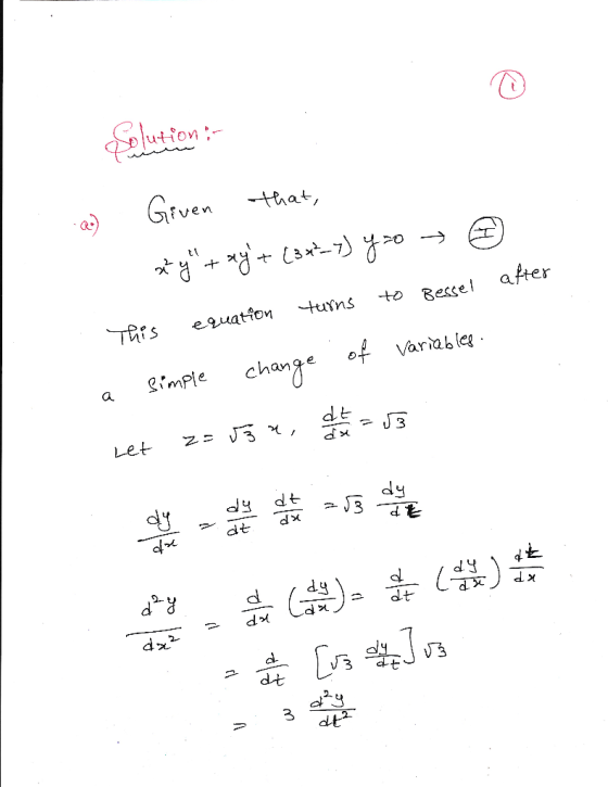 utfon.- 3 a Gfven -that 七4 s ztiontuîns to Bessel after Qimple change of Variab le n, dメ at dy dt dl. 3 db