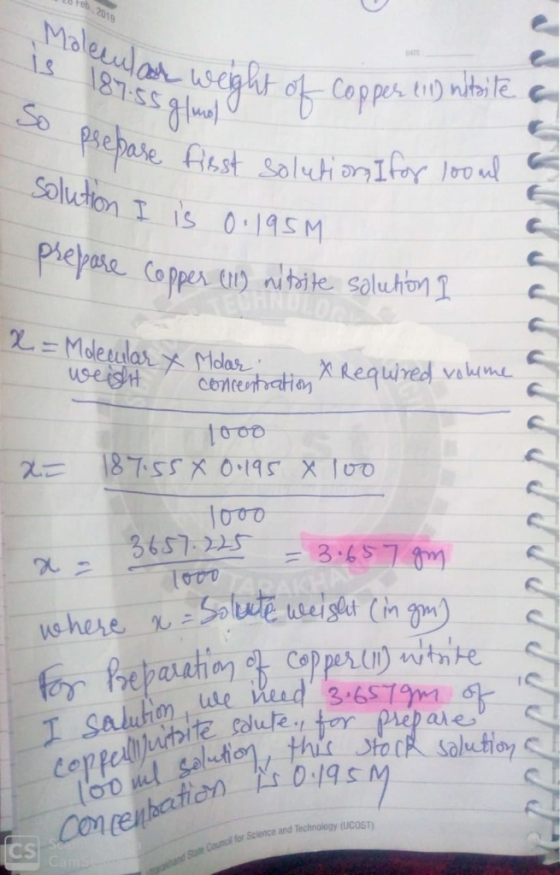 Maleular seaht okCopper t) nitoile is 187.559(u 6102 094 So psepase Asst SoluhionIfr Joro u Solution T is 0 195M Pepase Coppe