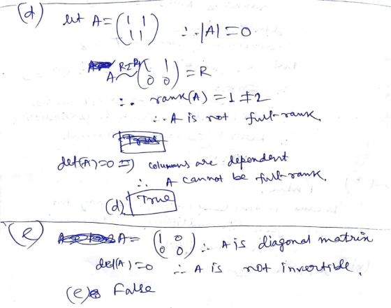 ut A R A is ot fuit-Tan dat2o dapondant A Canmot e flanK Colupns e A is diagonal matin mot invrtile AS ea Falle