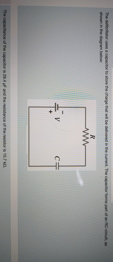 The defibrillator uses a capacitor to store the charge that will be delivered in the current. The capacitor forms part of an