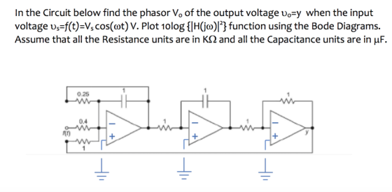 In the Circuit below find the phasor Vo of the output voltage vo-y when the input voltage us-f(t) Vs cos(ot) V. Plot 10log {l