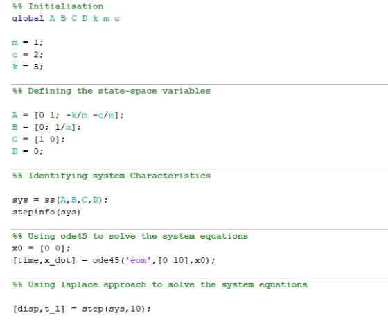 %% Initialisation global ABCD k m c %% Defining the state-space variables D-0: %% Identifying system characteristics sys = ss