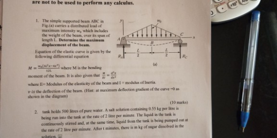 are not to be used to perform any calculus. x10 1. The simple supported beam ABC in Fig.(a) carries a distributed load of max