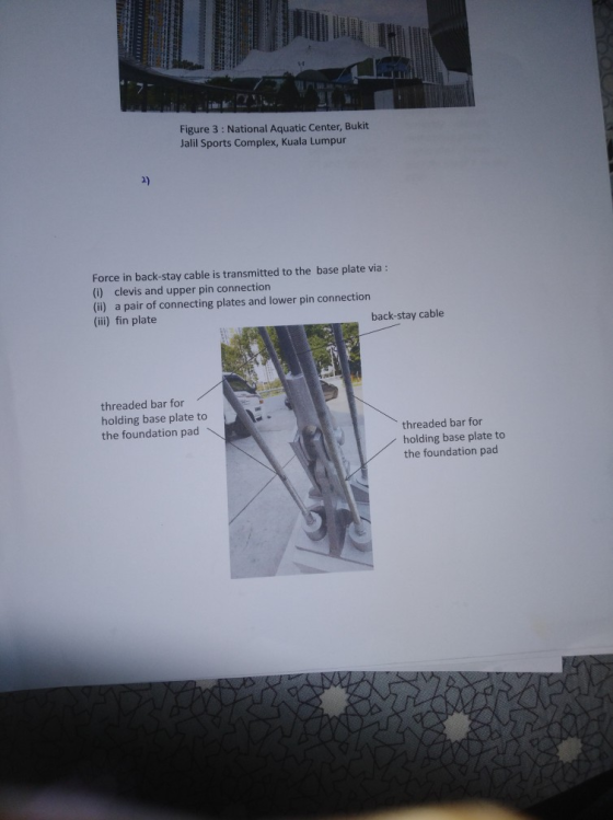 Figure 3 : National Aquatic Center, Bukit Jalil Sports Complex, Kuala Lumpur 2) Force in back-stay cable is transmitted to th
