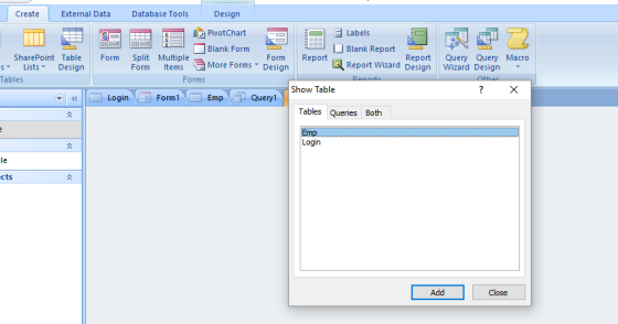 Create External DataDatabase Tools Design Labels Blank Report PivotChart Blank Form ▼ Design SharePoint Table Form Split Mult