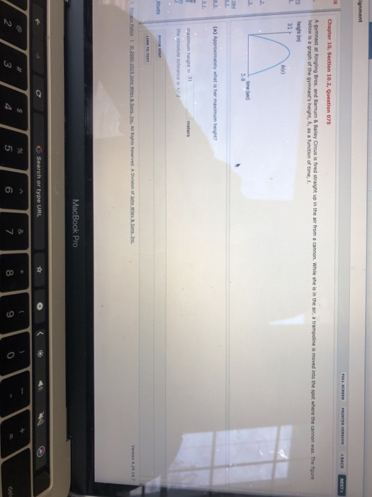 below is a graph of the gymnasts height, h, as a function of time, t 31 MacBook Pro 2 5 6 8 9 2 4