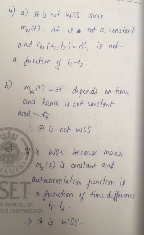 a) f nof WSS Sin not a conutant amd u (trte)df, not functim ef t-t a fima mWlH)=3tdepends and hena y nof Costant SSM fou tB I