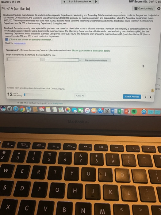 Score: 0%, 0 of 10 pts 8 of 9 (0 complete) HY Score: 0 of 2 pts P4-41A (similar to EQuestion Help Southwick Products manufact