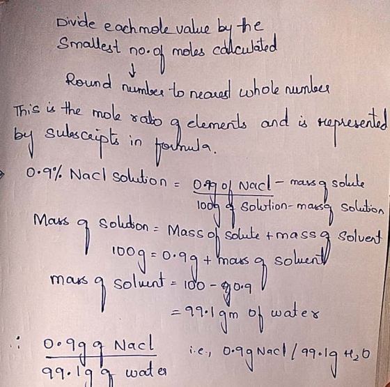 pvde e ochmole value by he Smalest no.ol melbs c Round numlb to naoxad cwholk gubscaupts in 0.9% Nacl solution- omoh Nacl loo