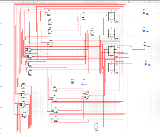 x1 US A0 US 2.5V AND3 UC D FF A1 X2 U7 2.5V OR4 X3 A2 AND2 D FF X4 2.5V U10 U21 U15 20Hz KeyA U11 AND2 U16 U15 U12 AND3 OR4 U